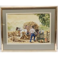 Ken Middleton (British 20th century): Loading the Haycart, watercolour indistinctly signed, artist's stamp verso 35cm x 50cm