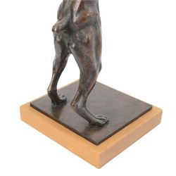 Sally Arnup FRBS, ARCA (1930-2015): Boxer dog with squirrel, bronze, signed and numbered II/X, upon square wooden plinth, H71cm