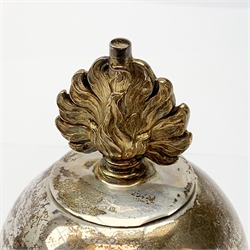 Asprey & Co. Ltd silver mess cigar lighter in the form of a globular grenade with gilded flambe finial, hallmarked Birmingham 1928 H11cm
