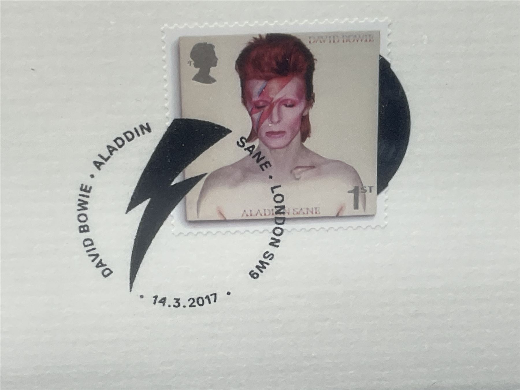 Set of four Royal Mail David Bowie limited edition album stamp prints, comprising Blackstar, Heroes, Let's Dance and Aladdin Sane, all framed and in original packaging, H43cm W43cm