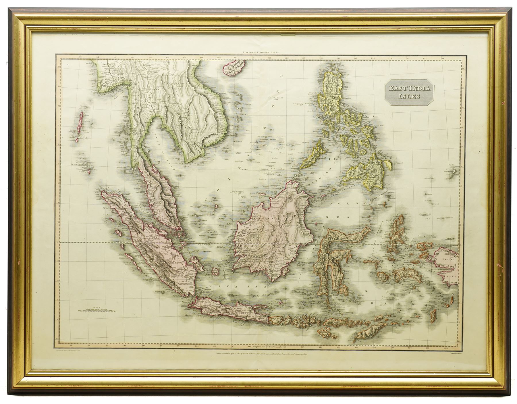John Pinkerton (Scottish 1758-1826): 'East India Isles', early 19th century engraved map with hand-colouring of the Philippines pub. 1813, 57cm x 77cm
