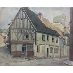 Frank Ormrod (British 1896-1988): Castle Ruins overlooking a Street, watercolour signed and dated 1921, 29cm x 36cm 