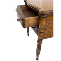 Lexington Furniture - pair of oak bedside lamp tables, shaped moulded top over two drawers, on turned and reed moulded supports