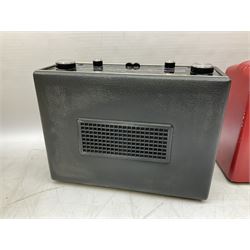 1950s Pye Type P43 cabinet radio in cream Bakelite case with orange knobs, W30cm H22cm D16cm, together with Ever Ready Sky Queen portable radio, Ekco portable radio in red case, Boxed Bush Special Edition 2002 Queens Golden Jubilee radio, Hacker Herald VHS radio (5)