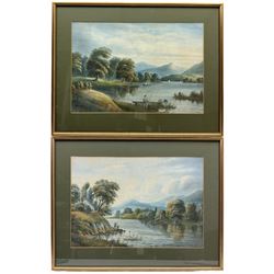 Henry Magenis (British 19th century): Anglers Fishing by a Lake, pair watercolours signed and dated 1885, 34cm x 50cm
