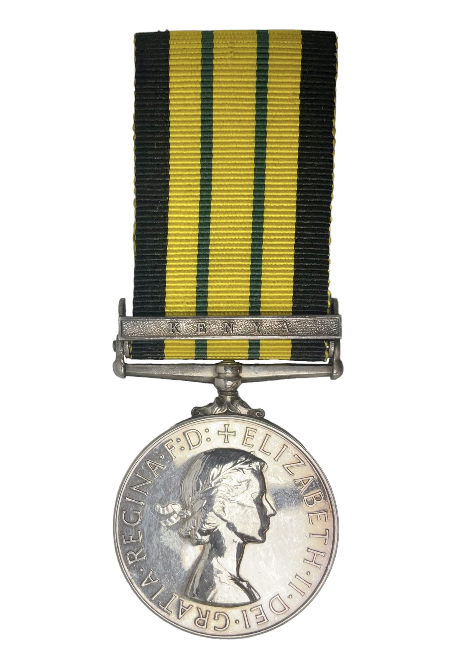 ERII Africa General Service Medal with Kenya clasp awarded to 22794613 Cpl. T. Leech R.A.M.C.; with ribbon