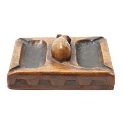 Mouseman - oak double ashtray, with penny moulded carved edge, with carved mouse signature, by the workshop of Robert Thompson of Kilburn