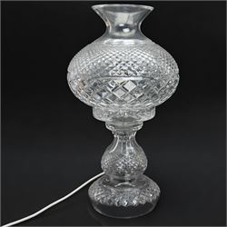 Waterford glass table lamp of baluster form with globe shade and hobnail cut decoration H47cm