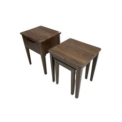 Hardwood side table, fitted with single drawer (W45cm D40cm H60); and matching nest of two tables (W46cm D43cm H55cm)