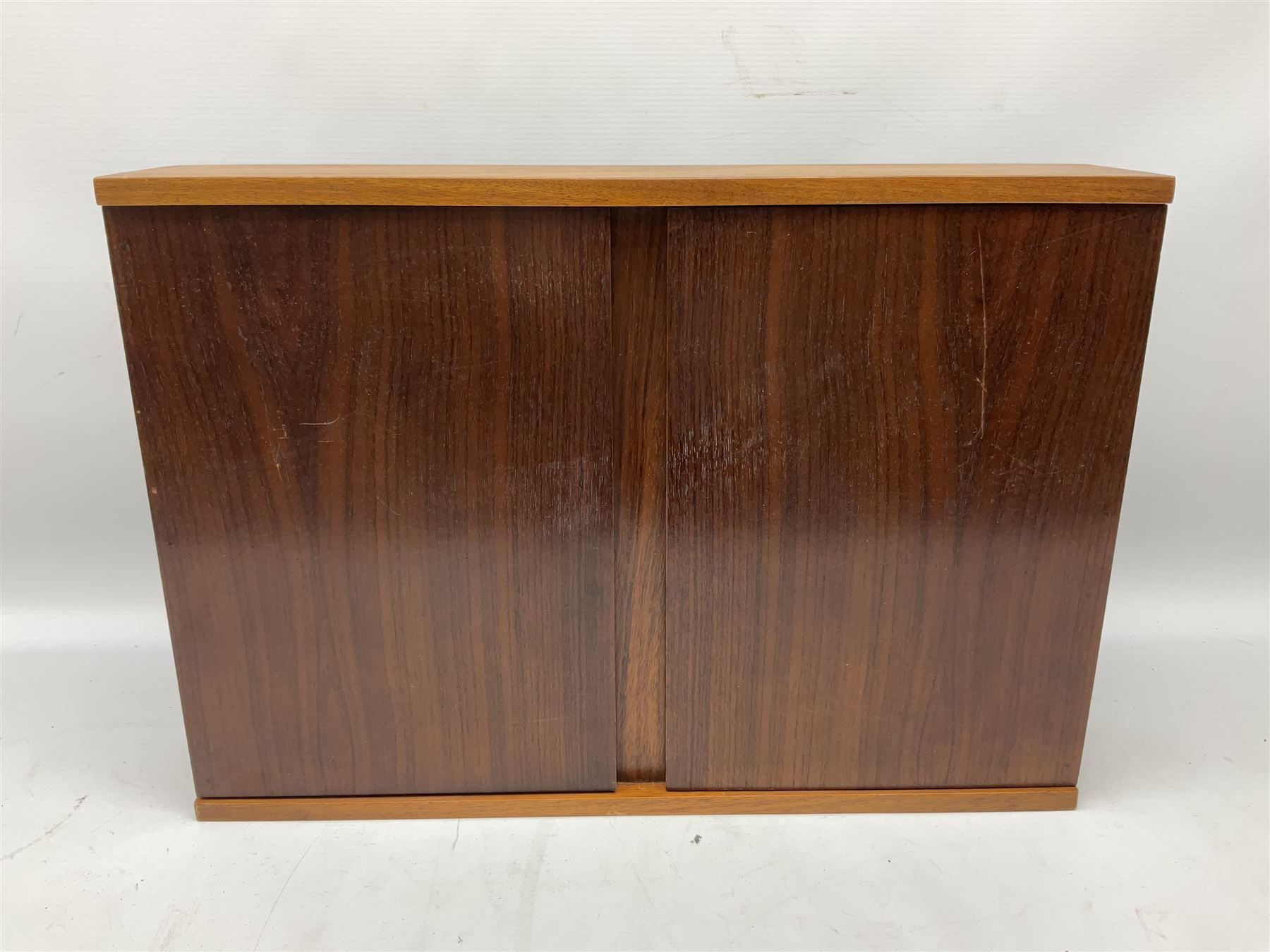 Old Hall Alveston pattern cased canteen, designed by Robert Welch, setting for eight, comprising dinner forks, dinner knives, dessert forks, dessert knives, tea spoons, coffee spoons, soup spoons, dessert spoons, pair of serving spoons and pair of smaller serving spoons