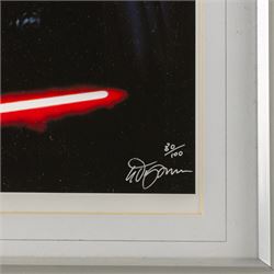 Five framed Cards Inc Star Wars Revenge of the Sith prints, comprising Mace Windu, Yoda, C-3PO, Darth Vader and R2-D2, the R2-D2 example signed by actor Kenny Baker, together with a collection of six smaller limited edition Star Wars art prints, largest H39cm (11)