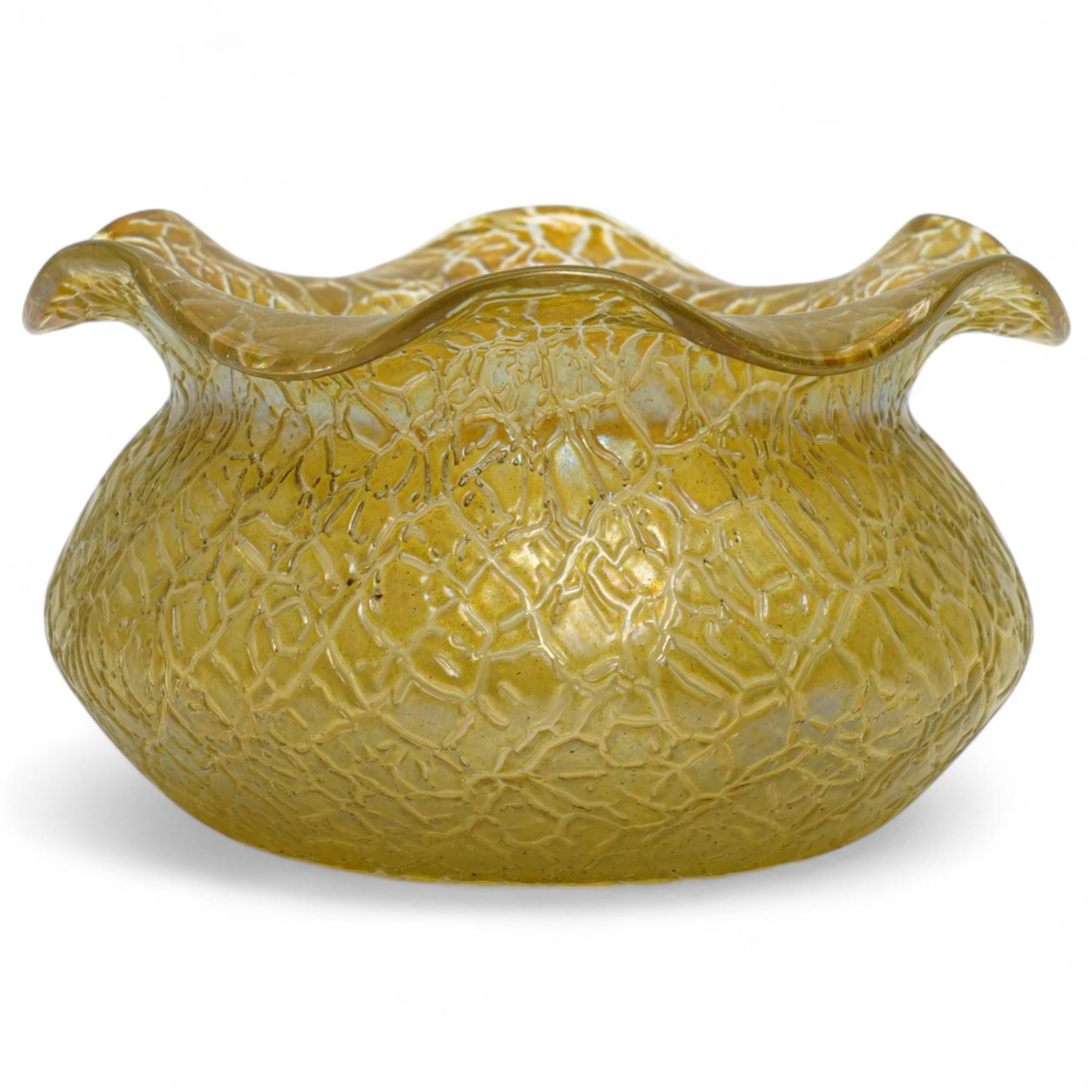 Early 20th Century Loetz Candia Mimosa pattern vase, of squat baluster form, with shaped rim, H7cm