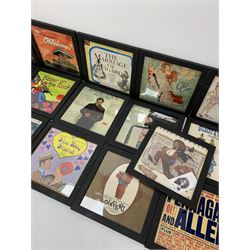 Sixteen vinyl records, each individually framed including Billy Connolly 'Atlantic Bridge',  'The Original West End Recording of Sandy Wilson's The Boy Friend starring Anne Rogers',  'The Best of the Goon Shows No2' etc, some with facsimile autographs within the frame 
