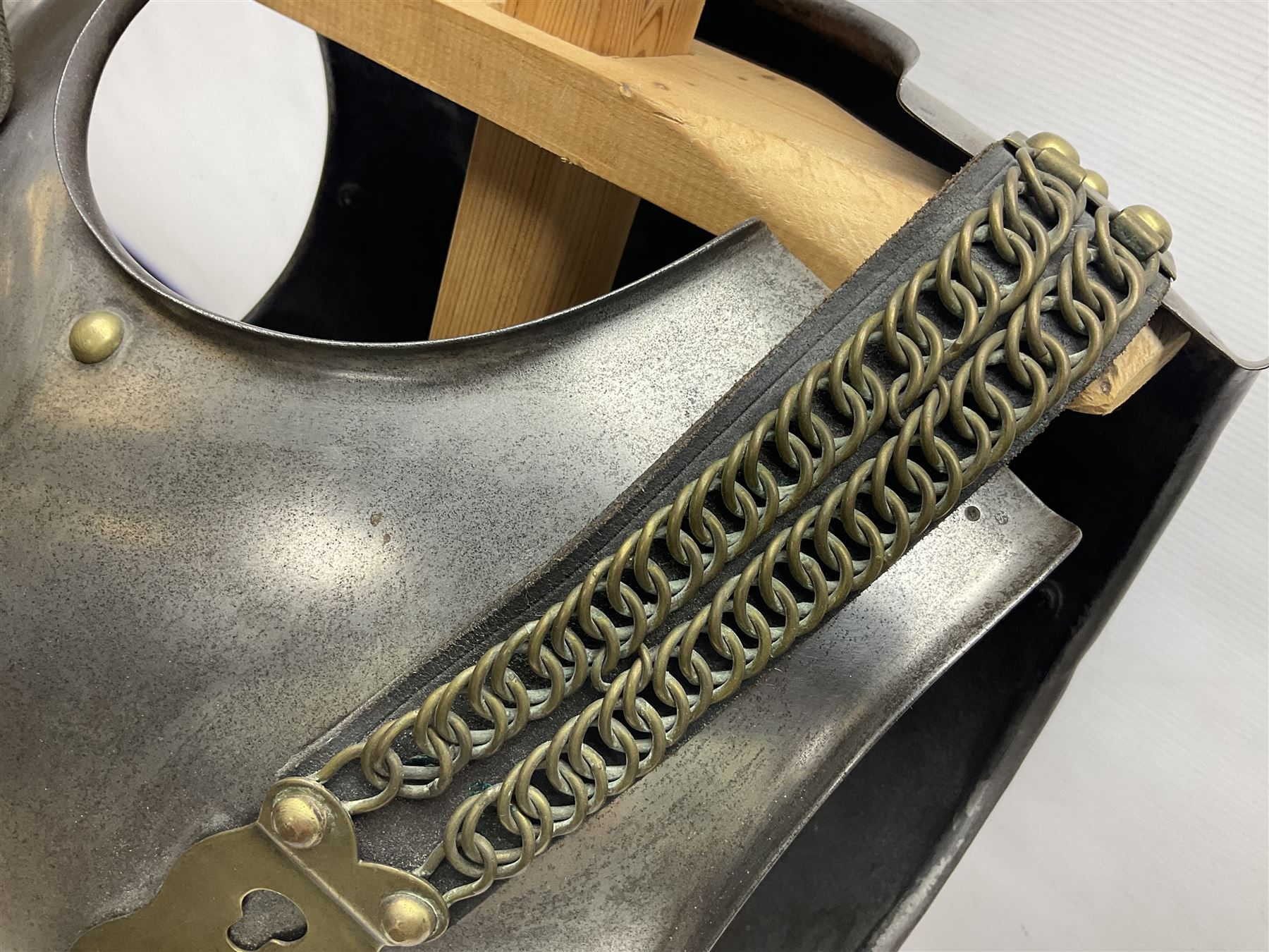 French 2nd Empire Cuirassiers breastplate and backplate, both marked internally along the bottom flange August 1862 for the Premier Guard Lancers No.450; on modern wooden display stand