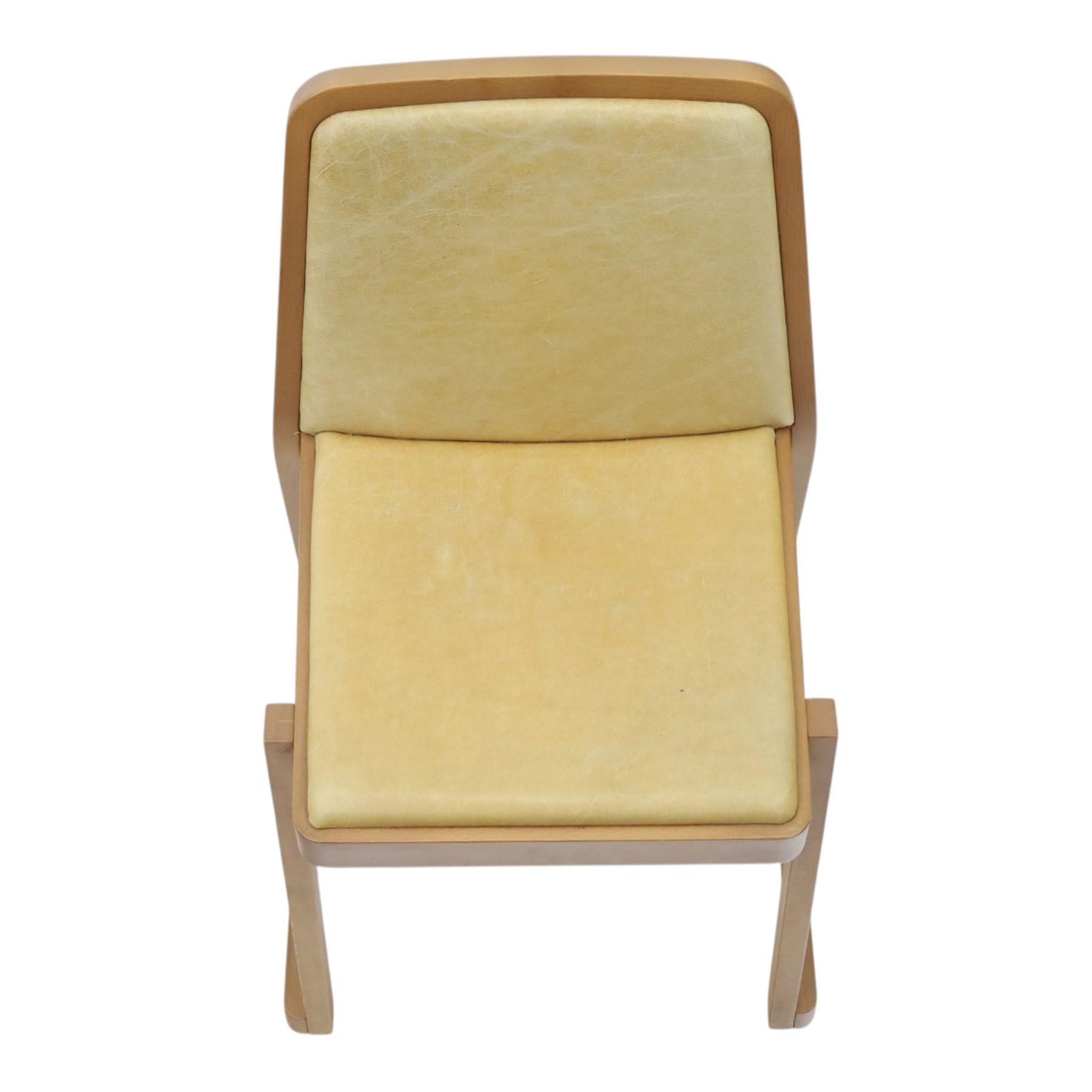 TrabÀ - Italian beech framed Roxanne chair, ochre leatherette seat, shaped beech frame