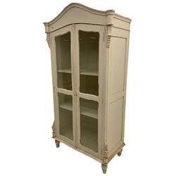 French white painted armoire cabinet, fitted with two glazed display doors