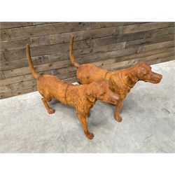 Pair of life-size heavy cast iron garden Hunting dogs