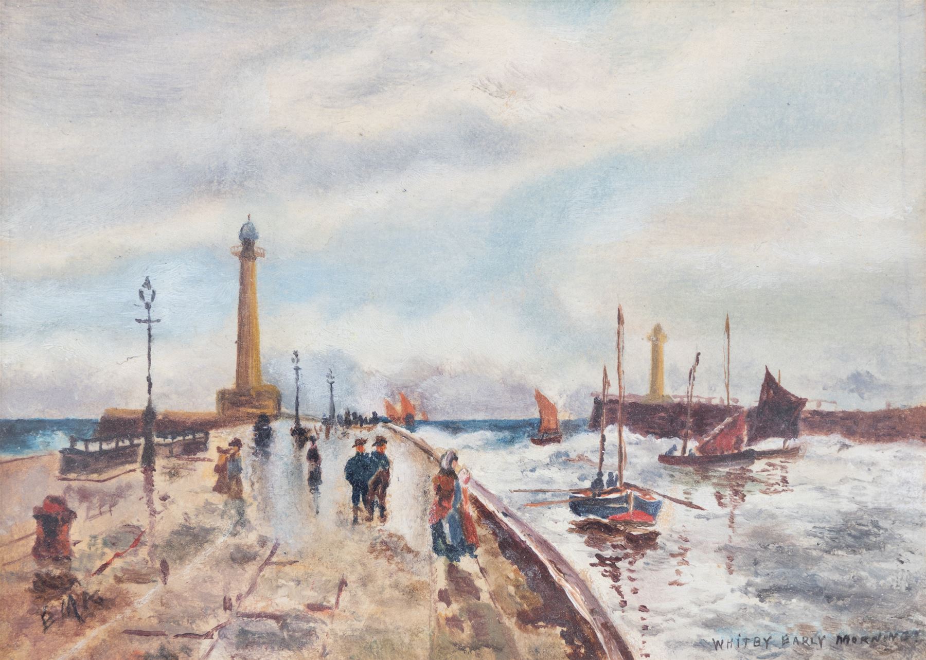 George Scarth French (British fl.1894-1910): View of Whitby, watercolour signed and dated 1885, 15cm x 24cm; together with another of 'Whitby Early Morning' signed with initials EMA, 10.5cm x 15cm and two others of Ugthorpe Lane, near Whitby, max 17cm x 25cm (4)