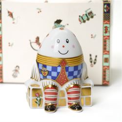 Royal Crown Derby 'Treasures of Childhood' miniature tea service, together with Humpty Dumpty figure, ragdoll, mug, and miniature sugar bowl, all boxed 