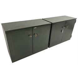 Vickers-Armstrongs - pair of 1940s green-painted industrial office cupboards, fitted with brass handles
