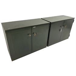 Vickers-Armstrongs - pair of 1940s green-painted industrial office cupboards, fitted with brass handles
