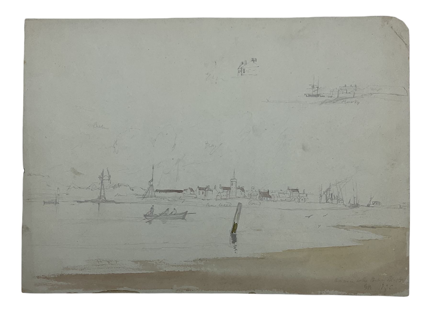 George Balmer (British 1806-1846): 'Dunstanborough Castle' Berwick' 'Blyth' & 'Bamborough Castle', five pencil sketches highlighted in brown and white on grey paper signed titled and dated 1835, 23cm x 32cm; 'Bamborough Castle', 19th century pencil unsigned 34cm x 45cm (unframed) (6)