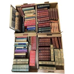 Large collection books, to include Dickens novels, Punch Humour, British Encyclopaedia volumes and six volumes of Crowned Masterpieces of Eloquence, etc, in four boxes 