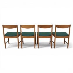 A.H. McIntosh - Mid-20th century teak extending dining table and four chairs, teak top table with internal fold over leaf extending to 193cm, raised on cylindrical tapering supports