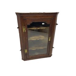 Georgian oak wall hanging corner cupboard, single bevelled glass door (W75cm, H98cm), child’s chair, pair bedroom chairs