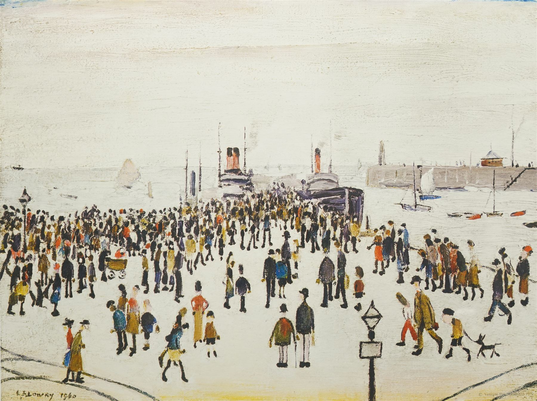 Laurence Stephen Lowry RBA RA (Northern British 1887-1976): 'Ferry Boats', limited edition offset lithograph in colours signed in pencil with Fine Art Trade Guild blindstamp, pub. Venture Prints Ltd., Bristol 1972, from the edition of 500, 34cm x 42cm 