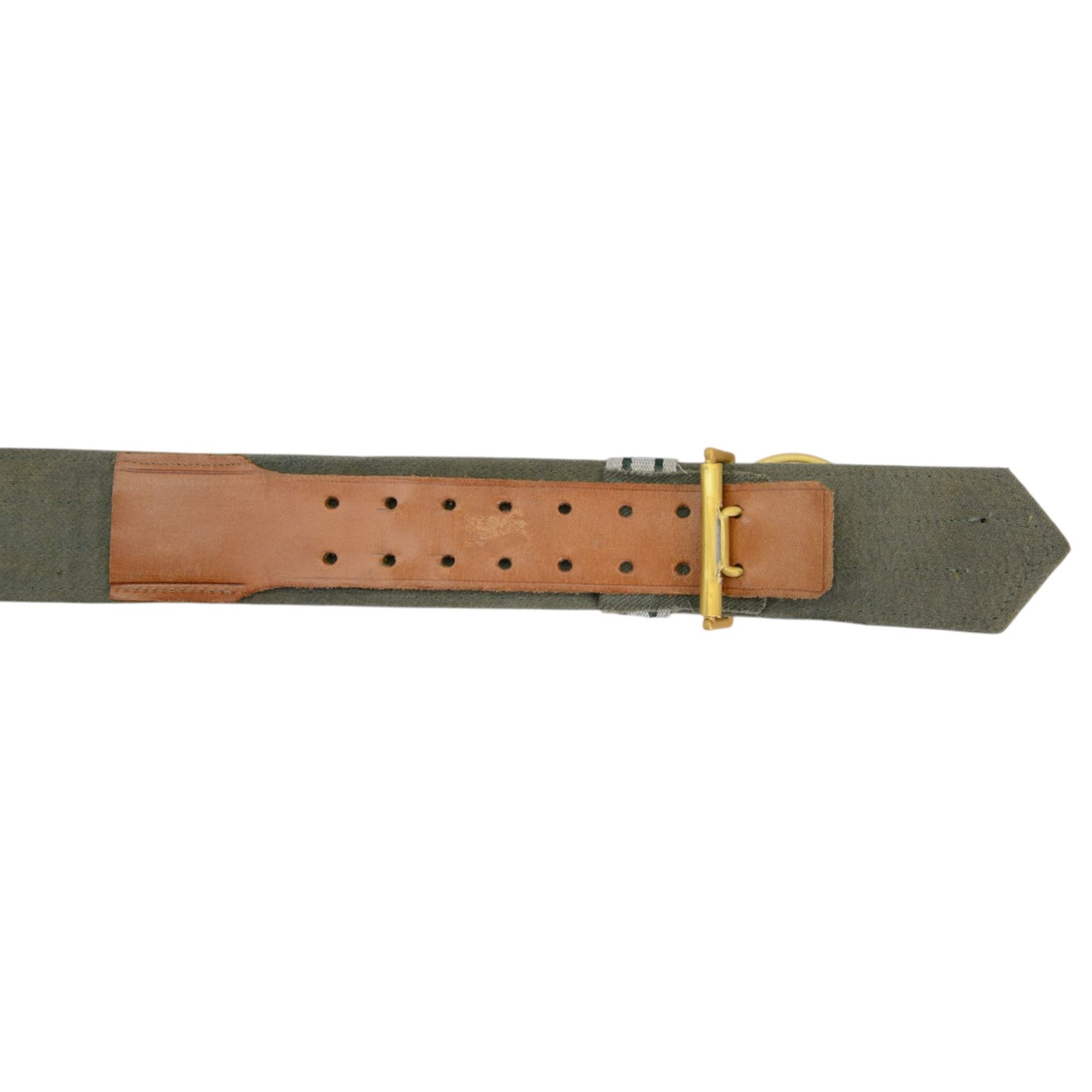 WWII Third Reich Nazi German Officers ceremonial/parade uniform belt, olive green fabric with silver aluminium bullion thread panels, the gilt metal central buckle depicting the Nazi eagle and Swastika surrounded by oak leaves