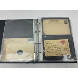 Postal history, including imperf penny reds on covers or entires, mourning cover, Cape of Good Hope overprinted postal stationary, pre-stamp items etc, housed in a ring binder folder
