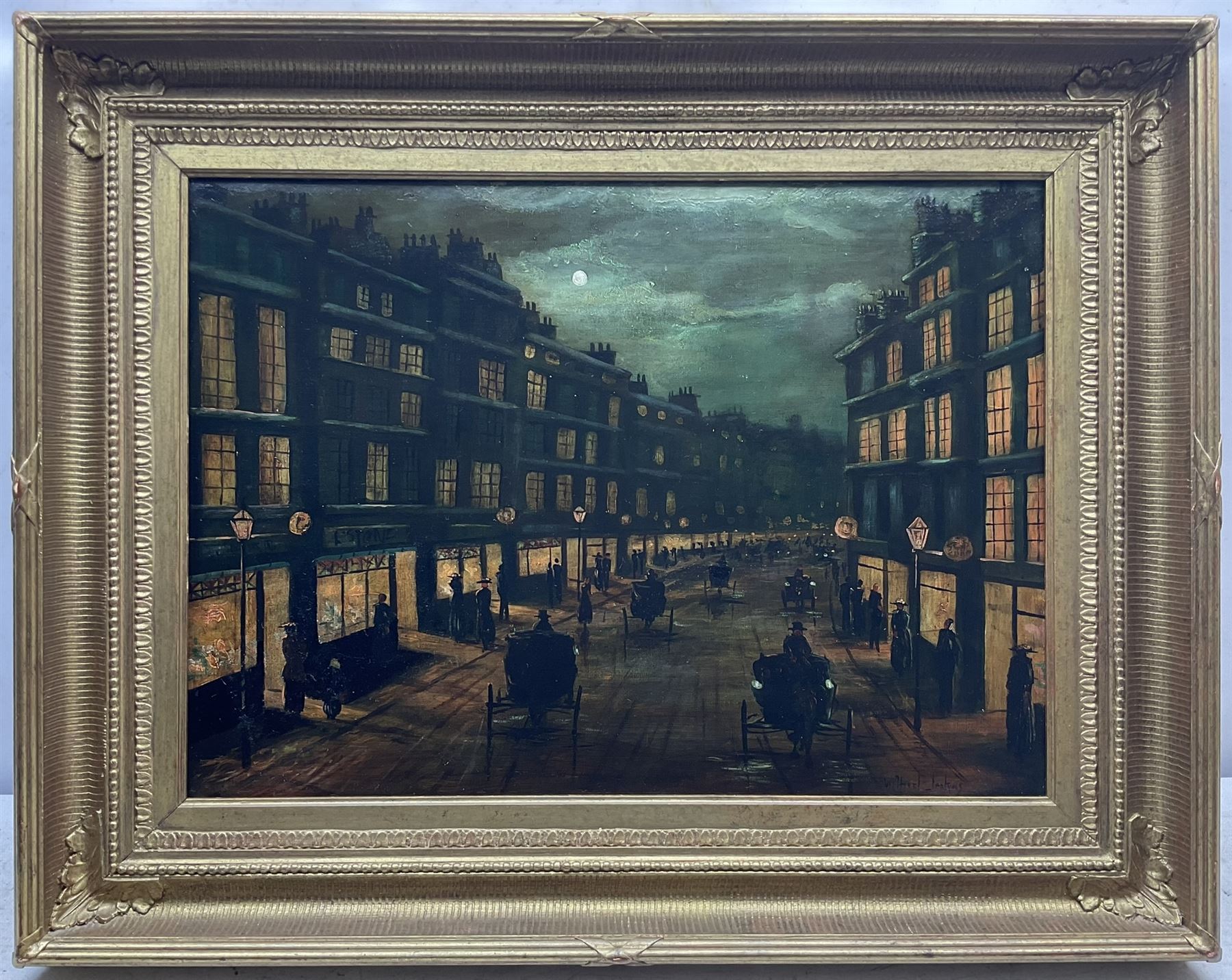 Wilfred Bosworth Jenkins (British 1857-1936): York Street Scene by Moonlight, oil on canvas signed 39cm x 55cm
