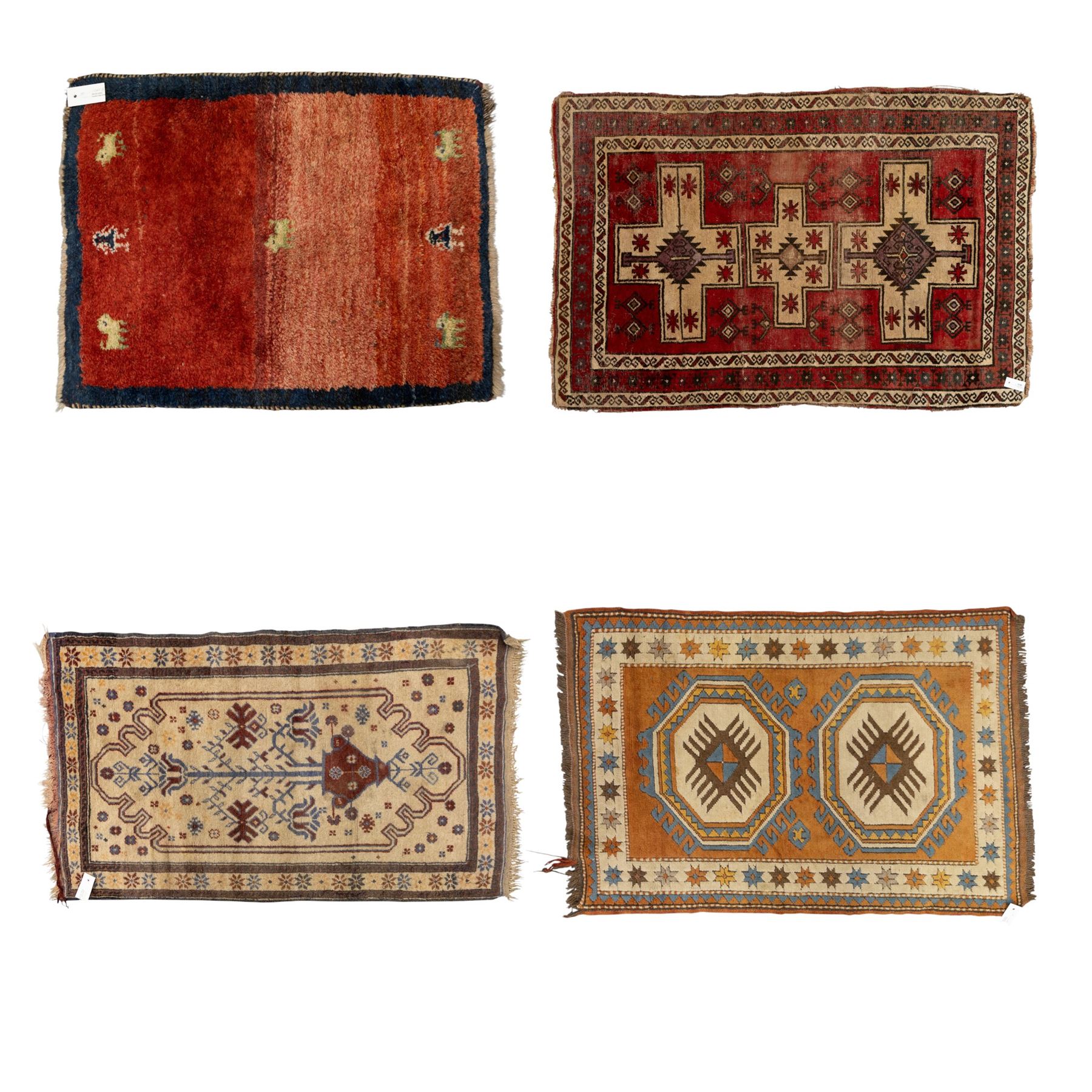 Four Persian rugs, Turkish Anatolian rug, 194x131cm, Turkish Anatolian prayer rug  136x78cm, Persian Gabbeh prayer rug 88x67cm, Caucasian Kazak rug 152x100cm (4)