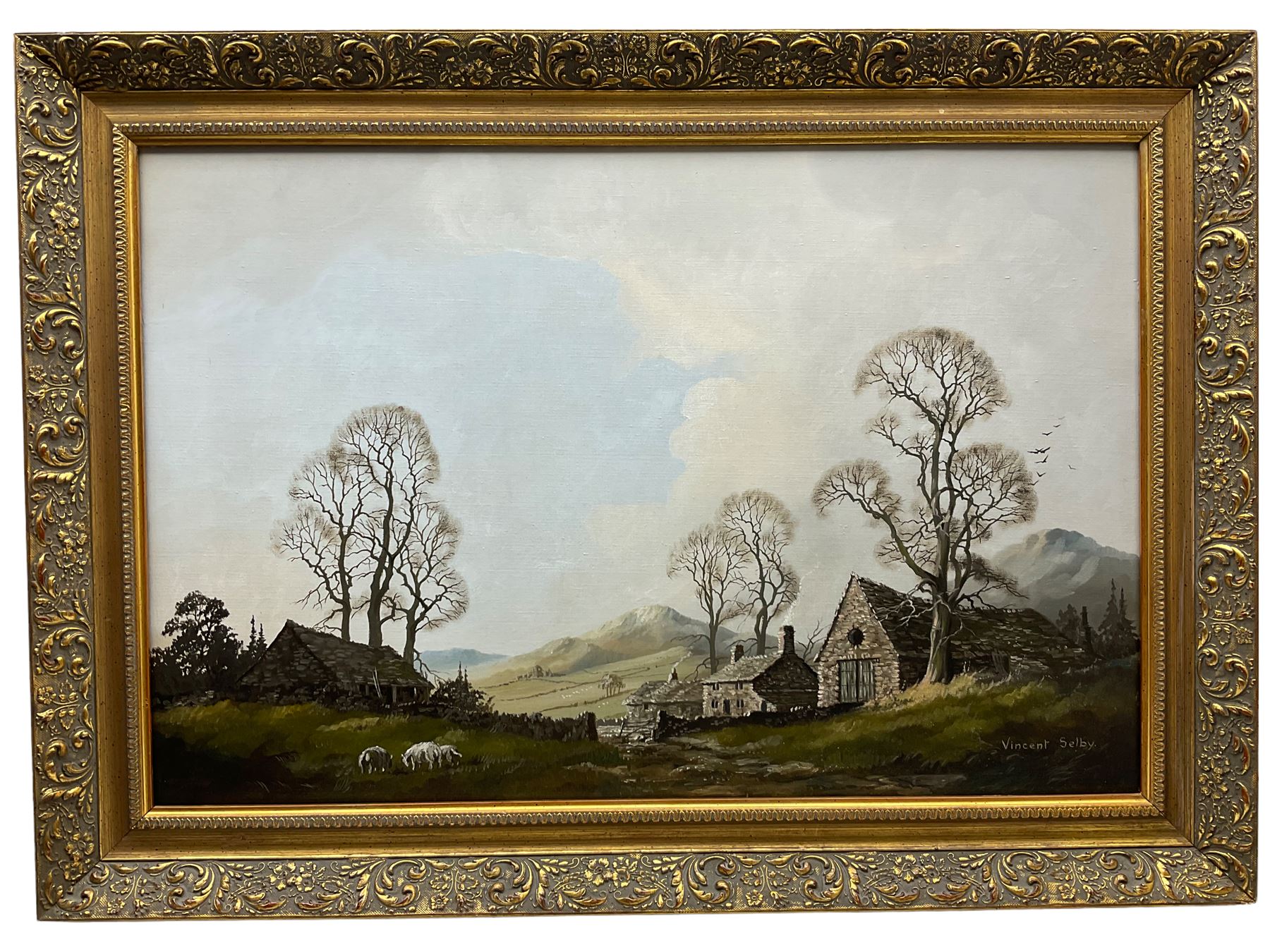 Vincent Selby (British 1919-2004): 'Farm in the Peak', oil on canvas signed, labelled verso 50cm x 75cm