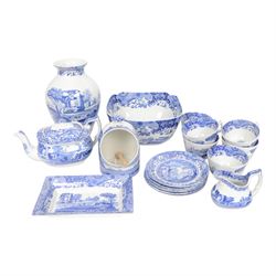 Spode blue Italian pattern, including six cups and saucers, salt pig etc 