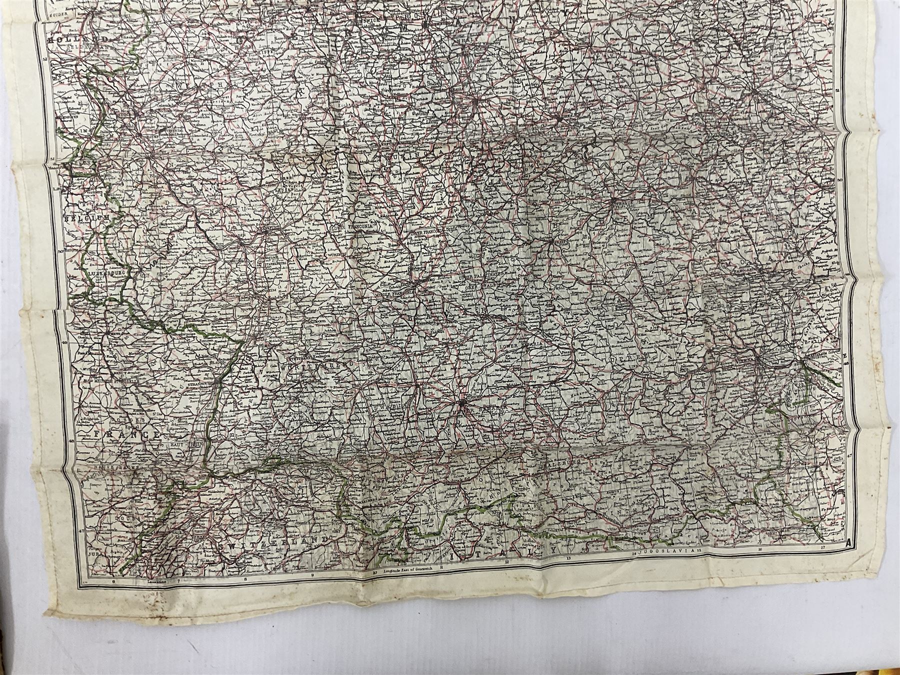 Two WW2 double sided silk escape and evade maps of Europe, comprising: Germany, Belgium, France, Holland, Spain etc,  in canvas envelope stamped Mark II