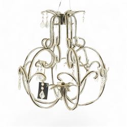 Contemporary decorative hanging chandelier frame, openwork painted metal scroll frame, wit...