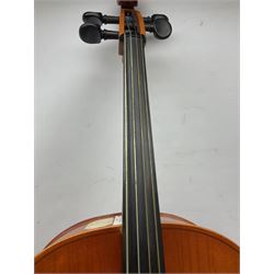 Modern Hungarian half-size cello with 69cm two-piece maple back and ribs and spruce top L114cm overall; and Stentor half size cello bearing label 'The Stentor Student II'; each in soft carrying case (2)