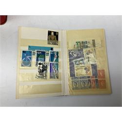 Queen Elizabeth II Great British and channel island mostly mint stamps, in booklets, on stock cards and loose, including in excess of 400 GBP of usable mint stamps, with Olympic 2021 1st class and other similar, first day covers etc, in one box