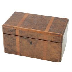 Burr walnut Stationery box, with poker work decorated, the hinged lid opening to reveal th...