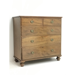  19th century mahogany chest fitted with two short and three long drawers, with urn decorated plate handles, turned feet, W109cm, H108cm, D51cm  