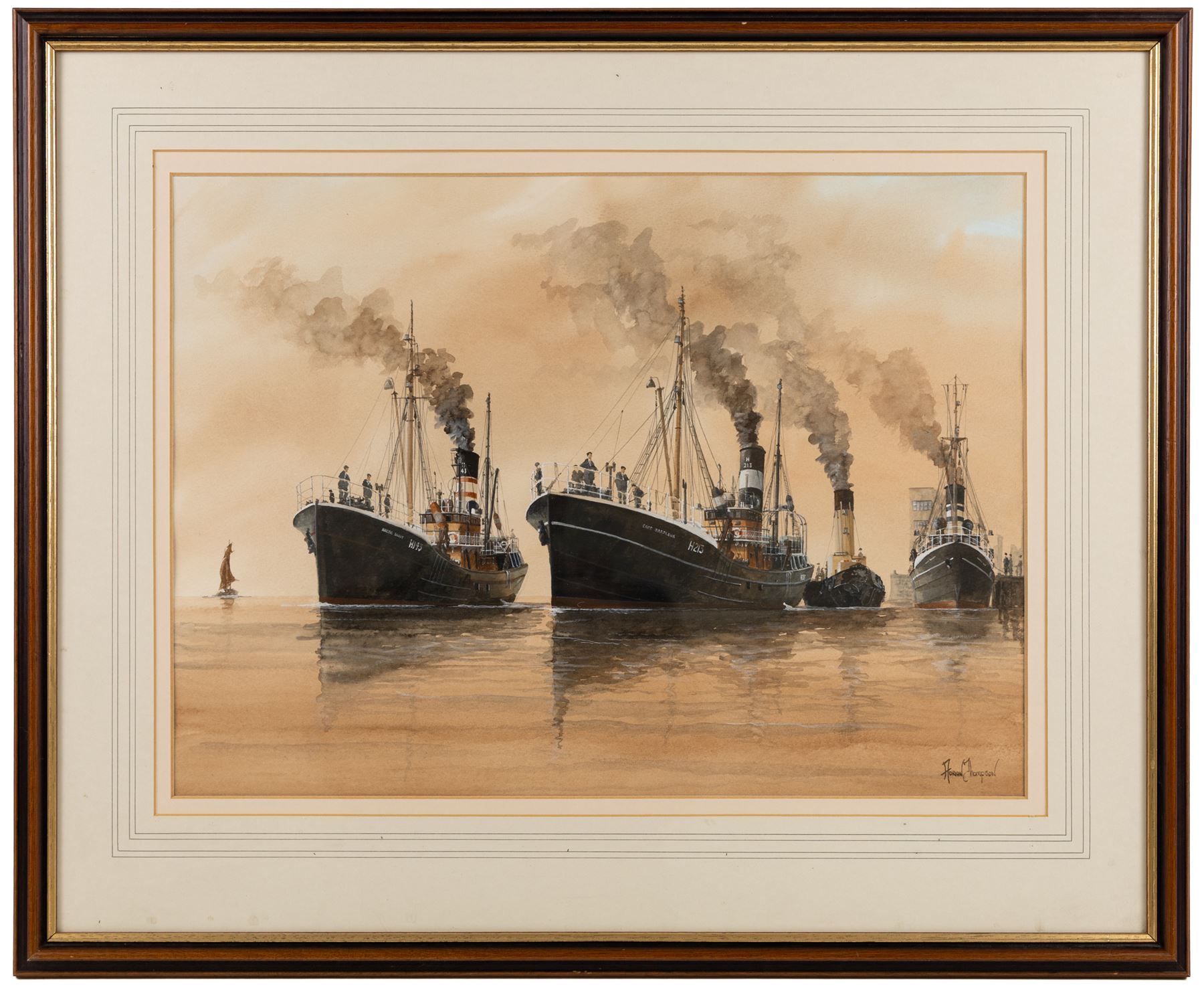 Adrian Thompson (British 1960-): Cape Barfleur and Arctic Scout Trawlers of Hull, watercolour signed 34cm x 46cm