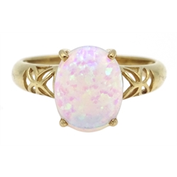  9ct gold single stone oval opal ring, hallmarked  