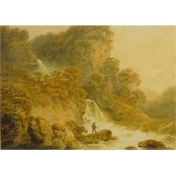 Francis Nicholson (British 1753-1844): 'Cascade in Mossdale, Wensleydale', watercolour, signed titled and dated 1802 verso, 30cm x 41cm Provenance: private collection exh. National Trust, Killerton House Exeter 'Framing The View: Nicholson, the Killerton Drawing Master 2015 with Folio Fine Art Ltd. Stratford Place London, label verso   