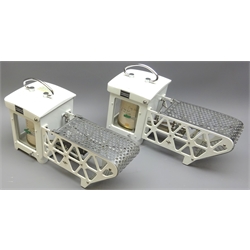  Two Casella Ltd. Thermo-Hydrographs, with brass clockwork 7D 24H R8D drums, white metal glazed cases with pierced chrome cover, W34cm, H16.5cm, D14cm (2)  