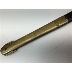 Five-ball spadroon sword with 78.5cm fullered steel blade and brass hilt with fluted swollen grip; in brass mounted leather scabbard, the locket with traces of the makers name John Knubley 11 Charing Cross L97.5cm overall