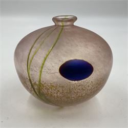 Norman Stuart Clarke vase, of squat spherical form, decorated with lustre lozenges and sea grass upon a pink ground, signed beneath, H10cm