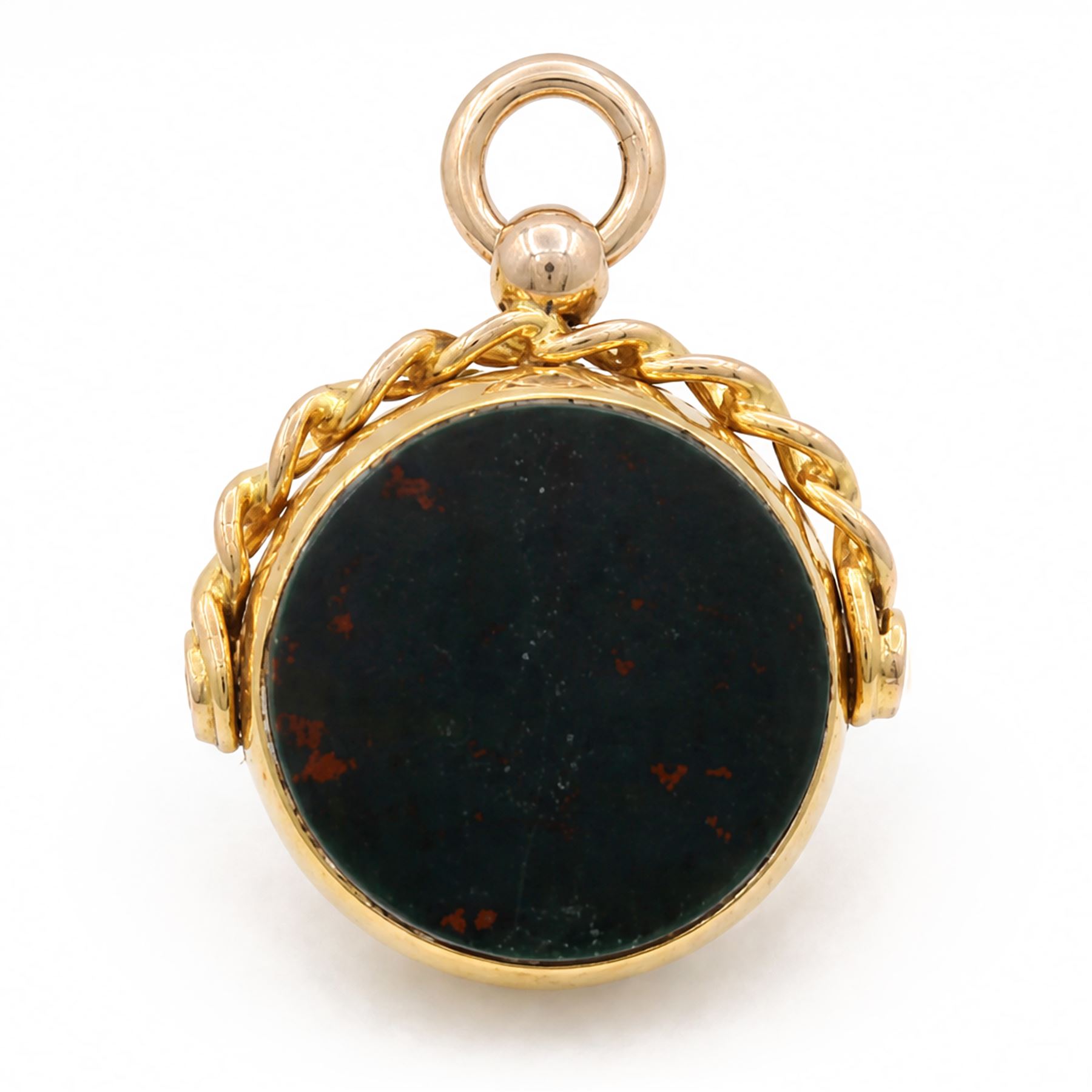 Two 9ct gold bloodstone and agate swivel fobs, Birmingham 1893 and Chester 1910