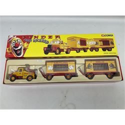 Corgi - 16801 Pinder Jean Richard Scammell Highwayman with two animal cages; CC12303 Premium Edition Scammell Contractor Austen Bros.; 80307 limited edition Vintage Glory Garrett Road Tractor and Flatbed Trailer; 09802 ERF 8 Wheel Rigid with load; 98459 White Soda Truck; and two Tesco lorries; all boxed (7)